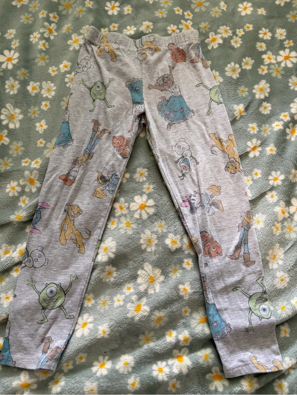 Disney Gray Leggings with Multicolor Character Prints